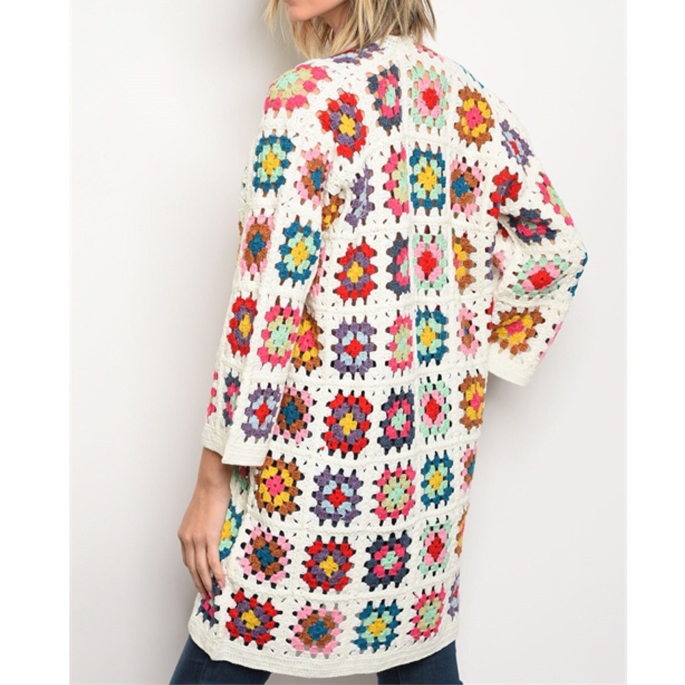 LAST ONE! Ivory Multicolor Boho Crochet Cardigan - Picture 2 of 4